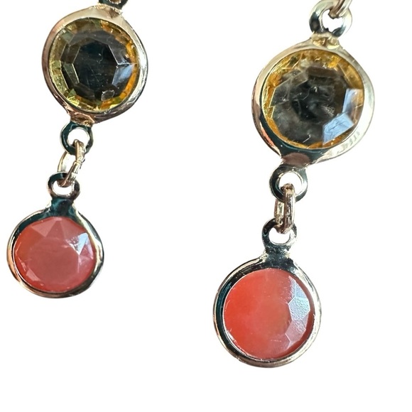 Beautiful 14K Gold Tone Green and Peach Dangle Earrings - Picture 7 of 10